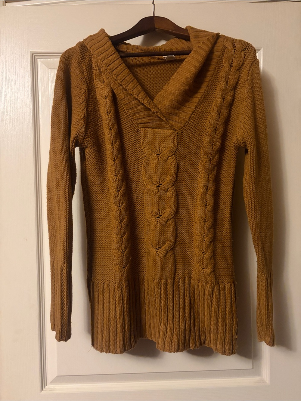 Cozy V-Neck Cable Knit Sweater - Mustard